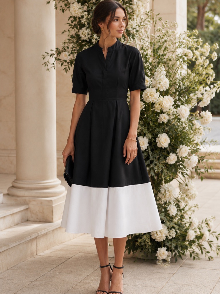 New Halogen Front Seam A-Line Midi Dress Rich Black